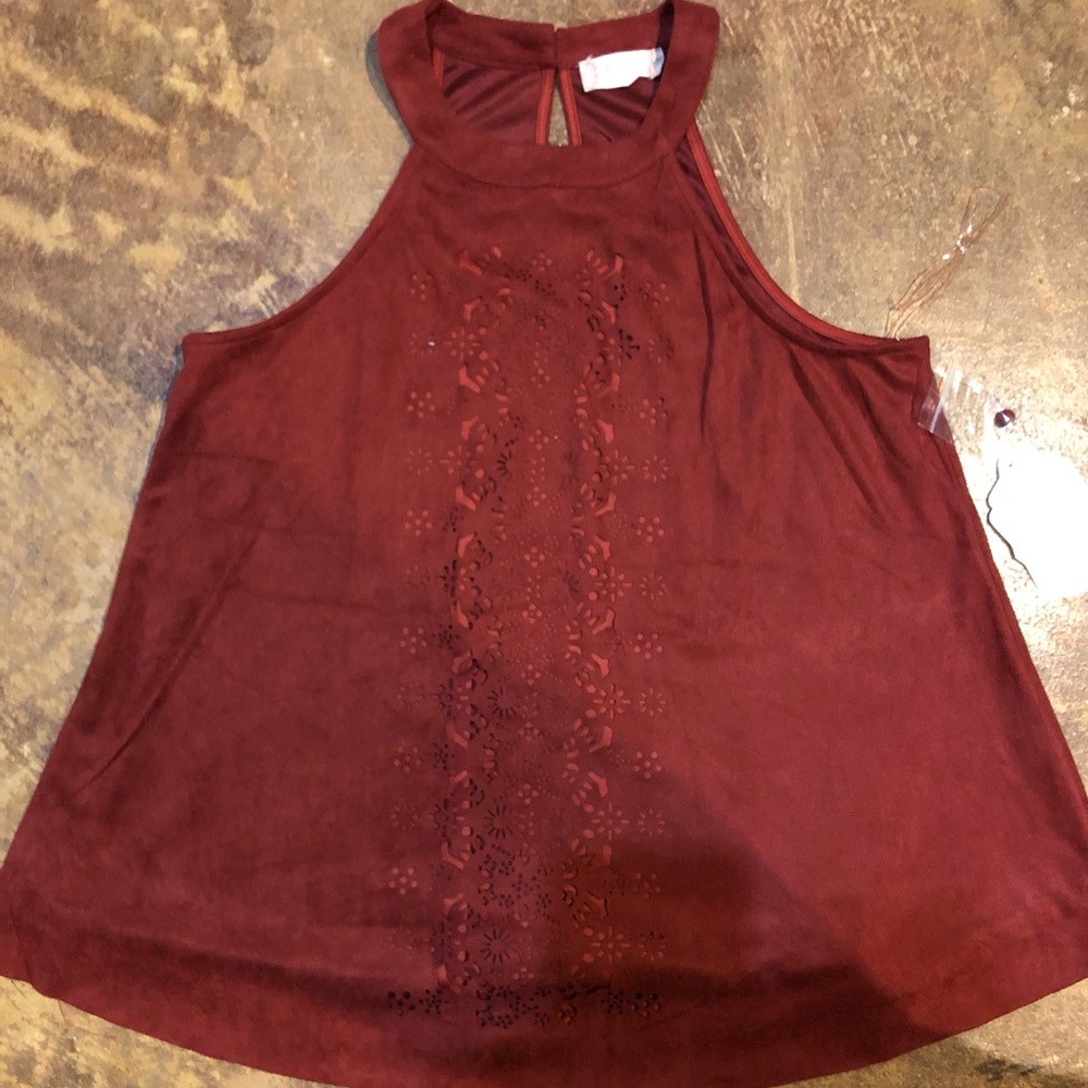 Burgundy Halter Top With Print in the Middle